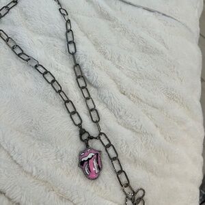 Enamel Rolling Stone necklace with diamond clasp and open links